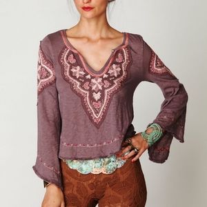 Free People Embroidered Bell Sleeve Boho Top